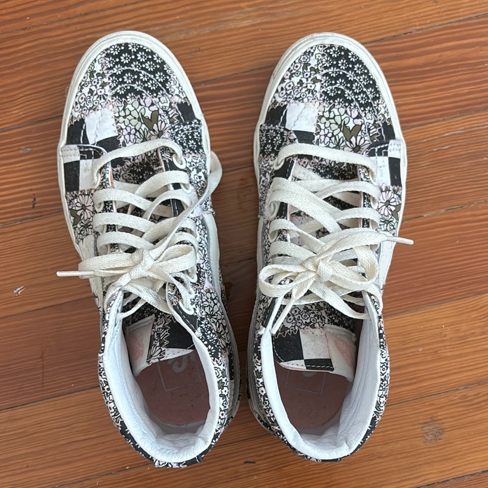 Vans Black and White Floral Sneakers